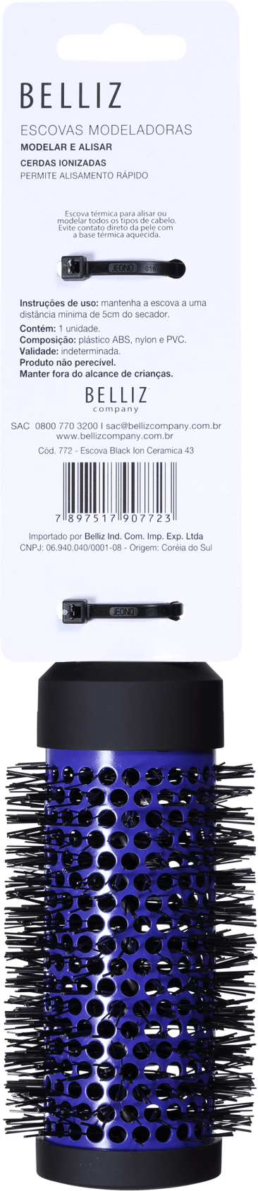 Belliz Black Ion Ceramic - Escova Térmica Vazada 43Mm