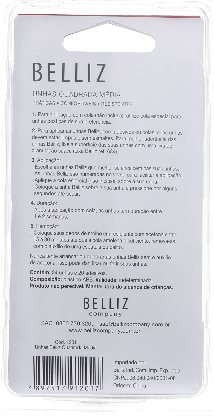 Belliz Quadradas Médias - Unhas Postiças (24 unidades)