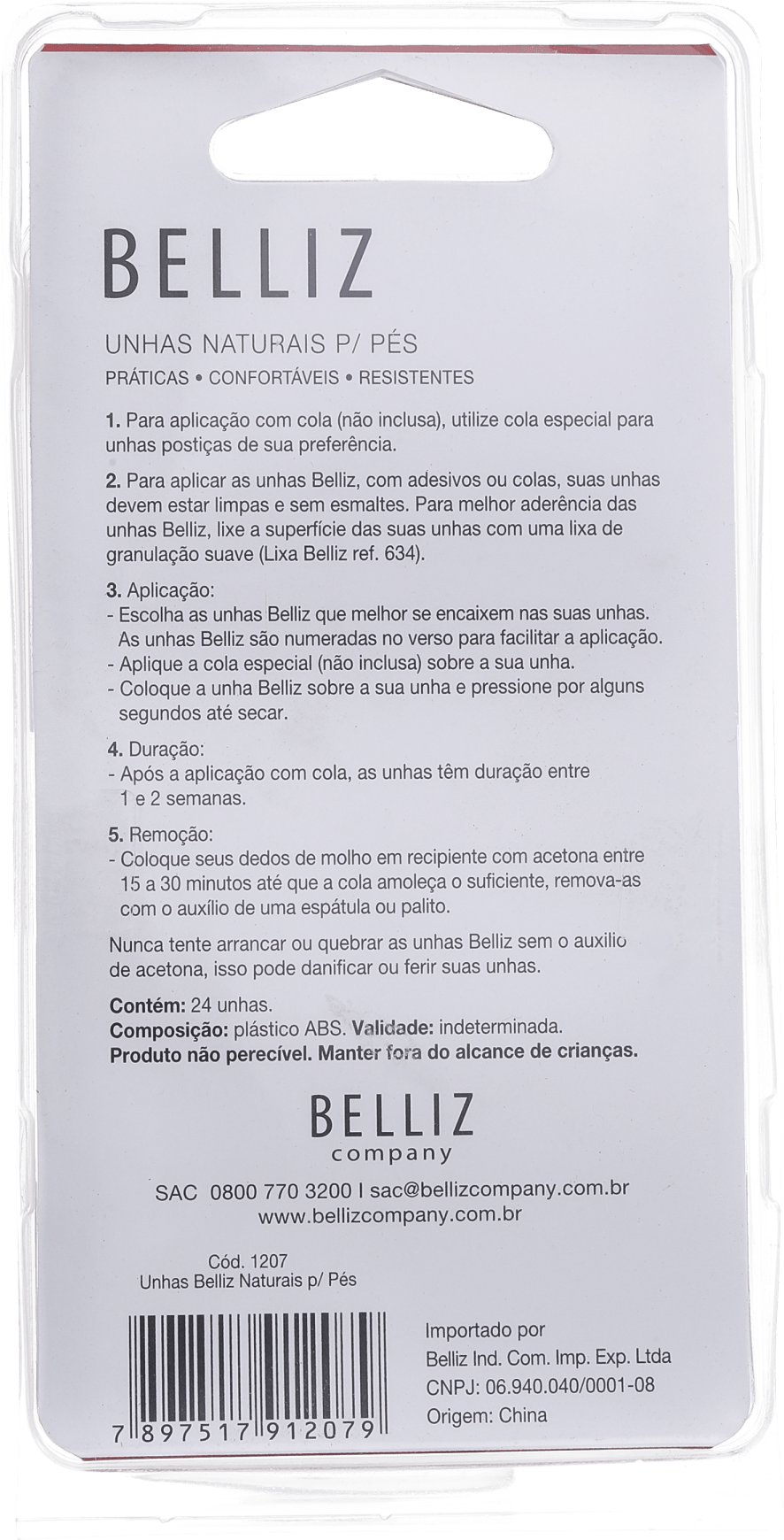 Belliz Naturais para os Pés - Unhas Postiças (24 unidades)