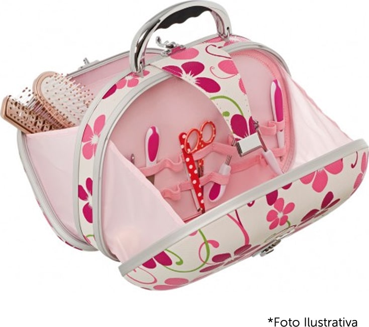 Belliz Eva Média Teen - Maleta Estampa Flores Rosa