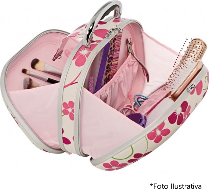 Belliz Eva Média Teen - Maleta Estampa Flores Rosa