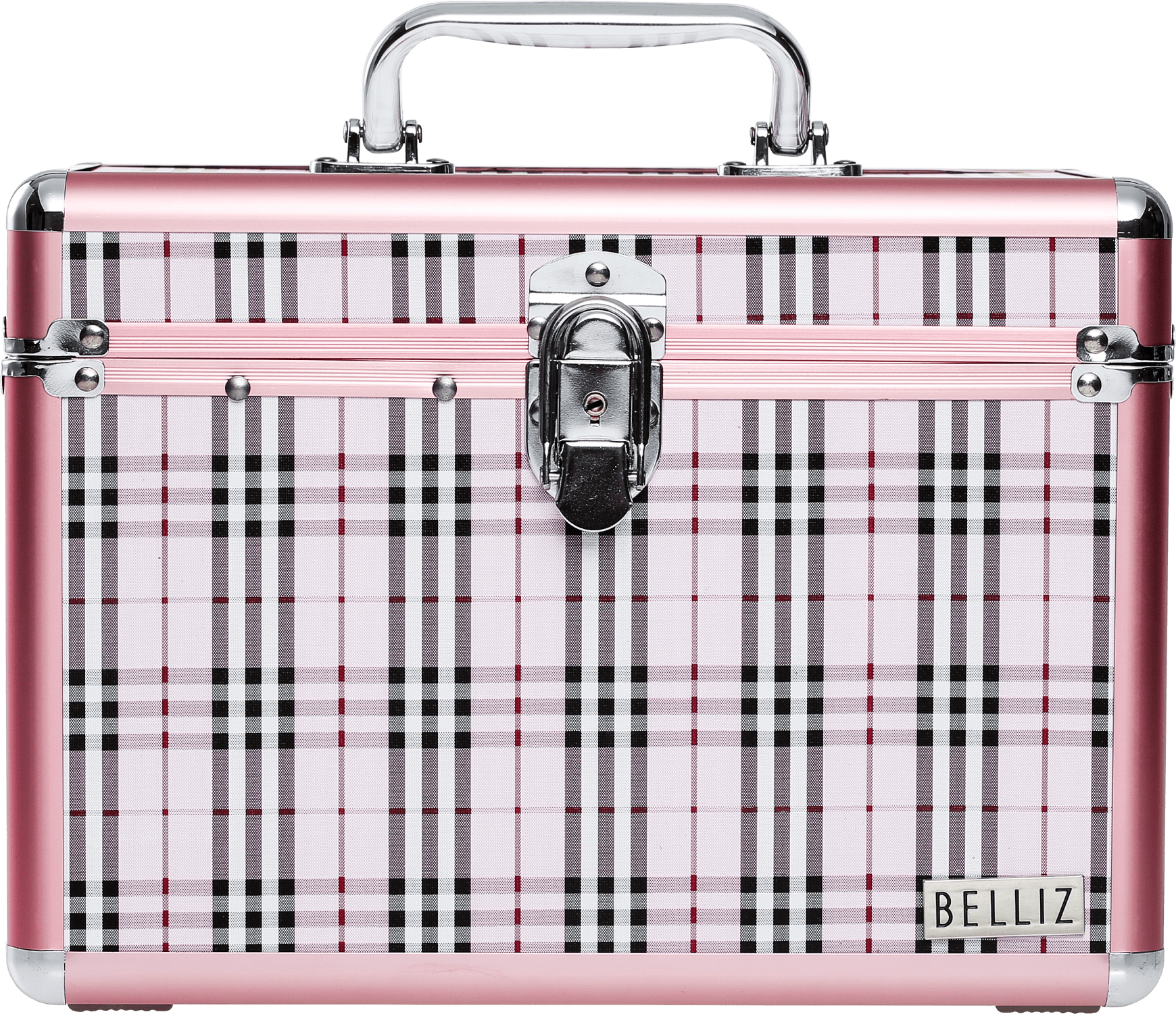 Belliz Alumínio com Estampa Xadrez Rosa - Maleta de Maquiagem