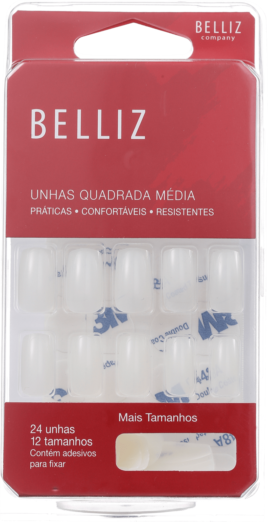 Belliz Quadradas Médias - Unhas Postiças (24 unidades)
