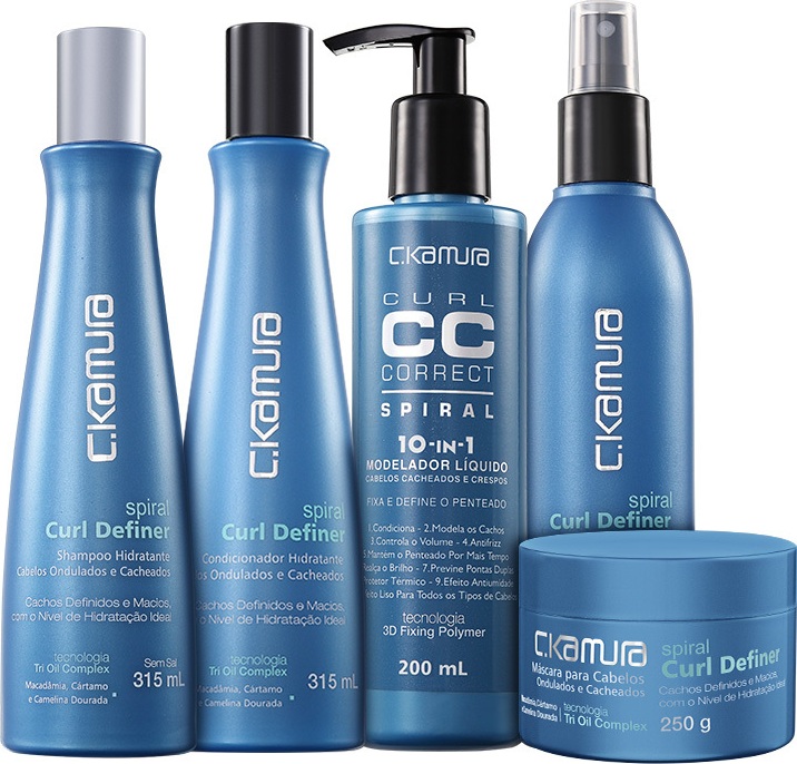 C.Kamura Spiral Curl Definer Tri Oil Complex CC Correct Kit (5 Produtos)