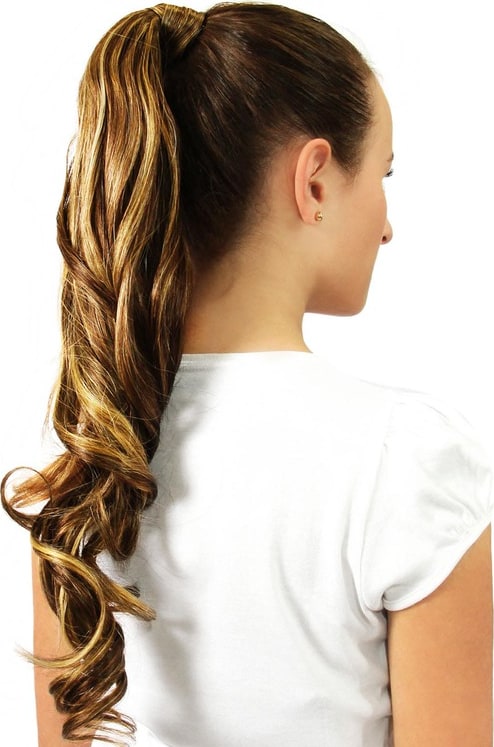 Hairdo Rabo de Cavalo Ondulado - Castanho Com Mechas Douradas 58Cm
