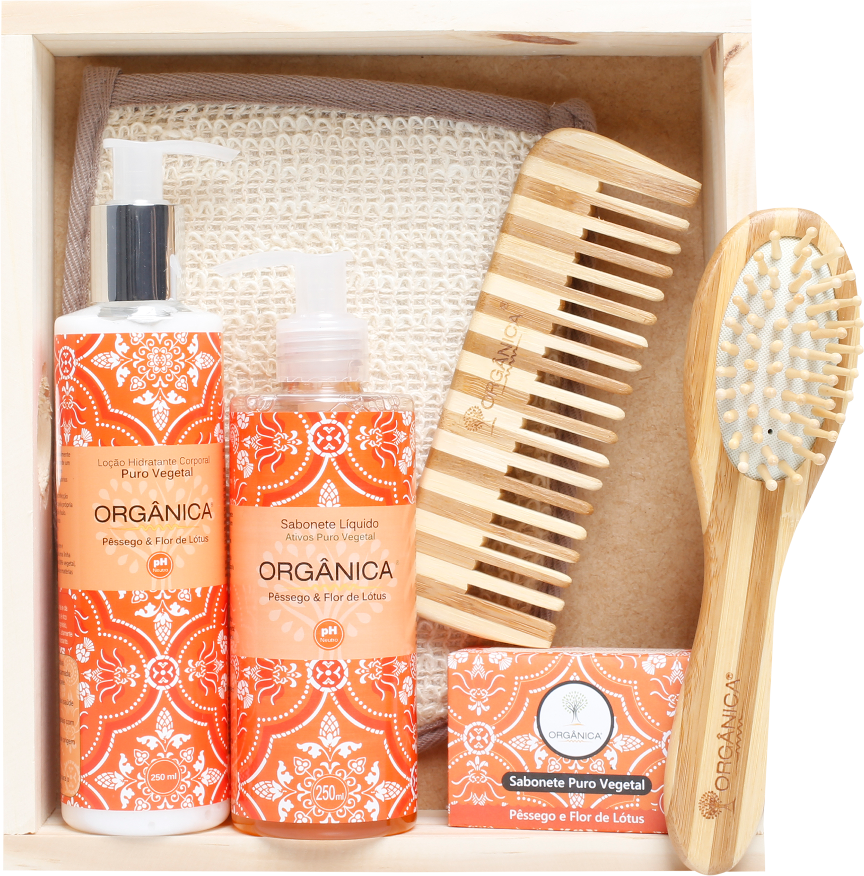 Kit Banho Orgânica Natural Pêssego & Flor de Lótus (6 produtos)