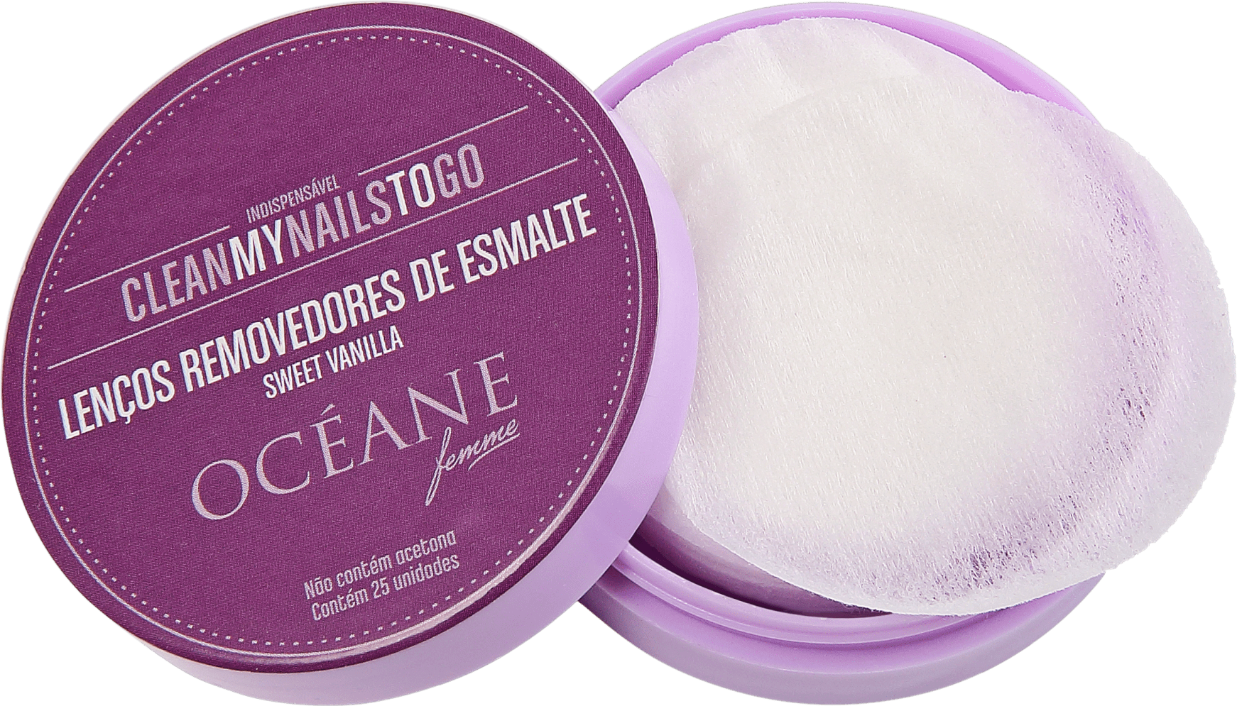 Océane Femme Clean My Nails To Go Sweet Vanilla com Cartela - Lenço Removedor de Esmalte (25 unidades)