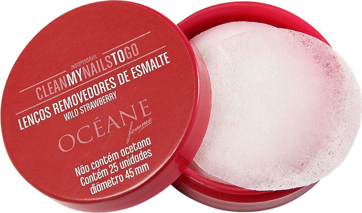 Océane Femme Clean My Nails To Go Wild Strawberry com Cartela - Lenço Removedor de Esmalte (25 unidades)