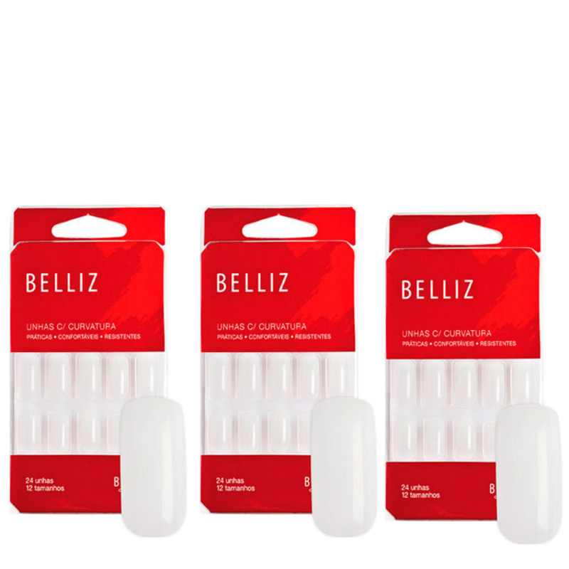 Belliz Unhas Postiças Com Curvatura Kit (3 Produtos)