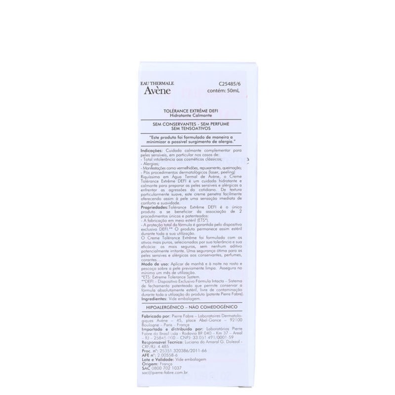 Avène Tolérance Extrême - Creme Hidratante Facial 50ml