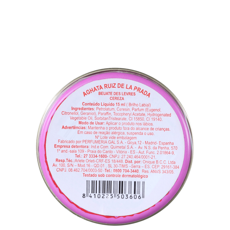 Agatha Ruiz de La Prada Beauté Des Lèvres Cereza - Brilho Labial 15ml