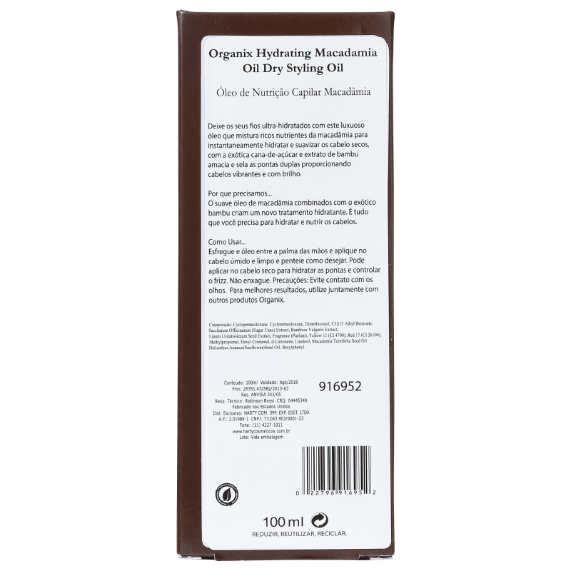 Organix Macadamia Oil Dry Styling Oil - Óleo Hidratante 100ml
