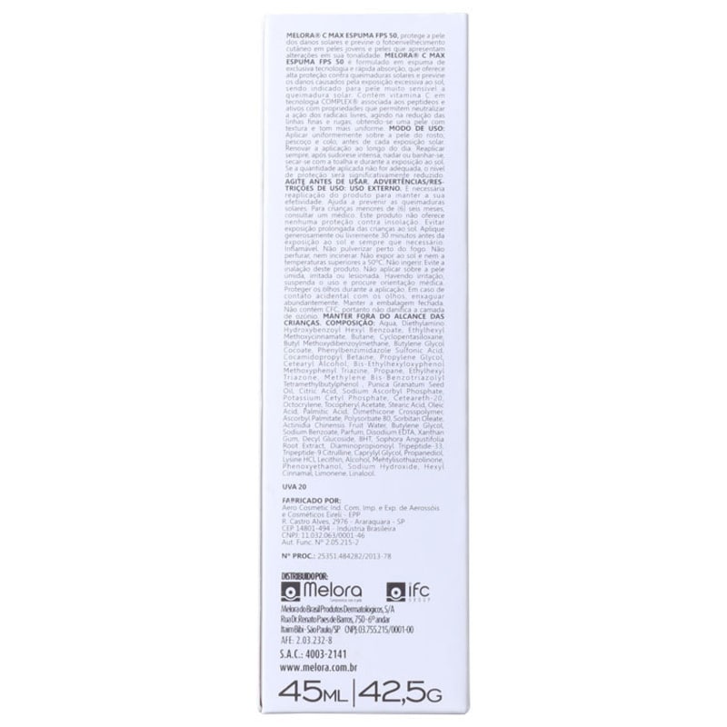 Melora Melora C Max Espuma FPS 50 - Protetor Solar Facial em Espuma 45ml