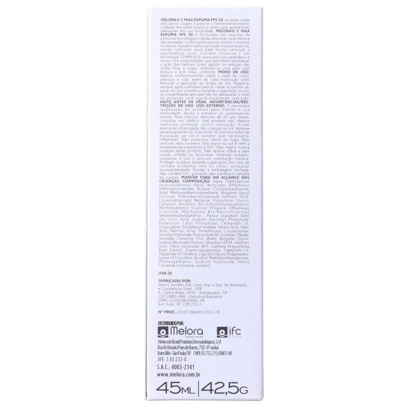 Melora Melora C Max Espuma FPS 50 - Protetor Solar Facial 45ml
