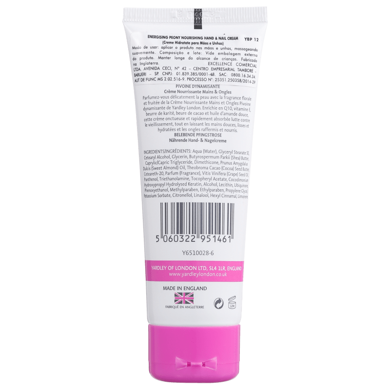 Yardley Energising Peony Nourishing Hand & Nail Cream - Creme para Mãos 75ml