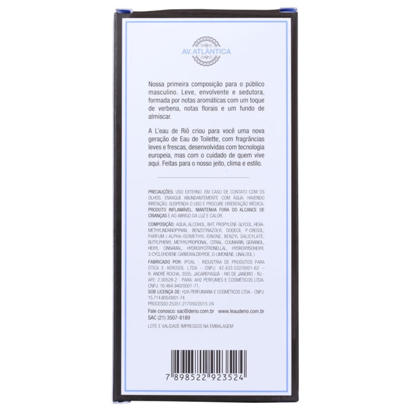 Av. Atlântica L'Eau de Riô Eau de Toilette - Perfume Unissex 100ml