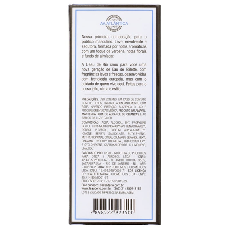 Av. Atlântica Portátil L'Eau de Riô Eau de Toilette - Perfume Unissex 15ml