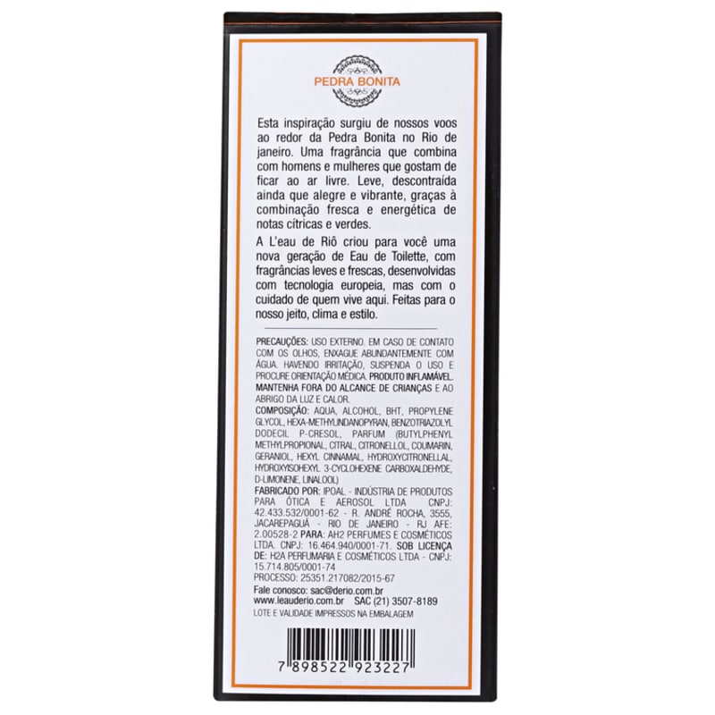 Pedra Bonita Portátil L'Eau de Riô Eau de Toilette - Perfume Unissex 15ml