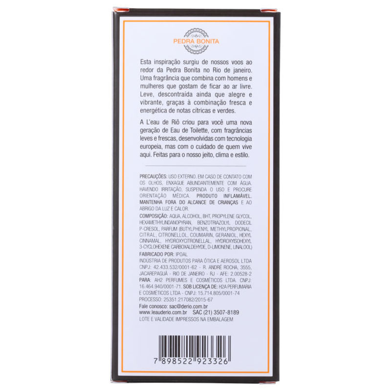 Pedra Bonita L'Eau de Riô Eau de Toilette - Perfume Unissex 50ml