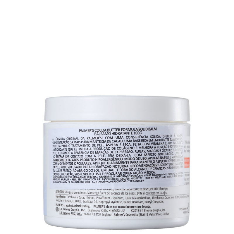 Palmer's Cocoa Butter Formula Solid Balm Softens Rough, Dry Skin - Bálsamo Hidratante 100g