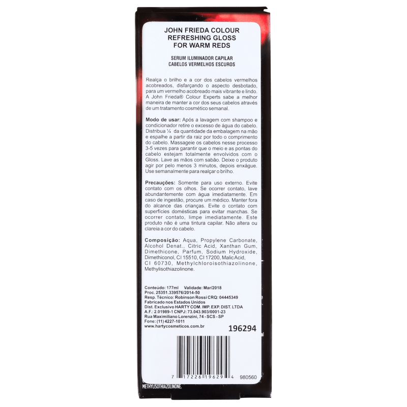 John Frieda Colour Refreshing Gloss For Warm Reds - Realçador da Cor 177ml