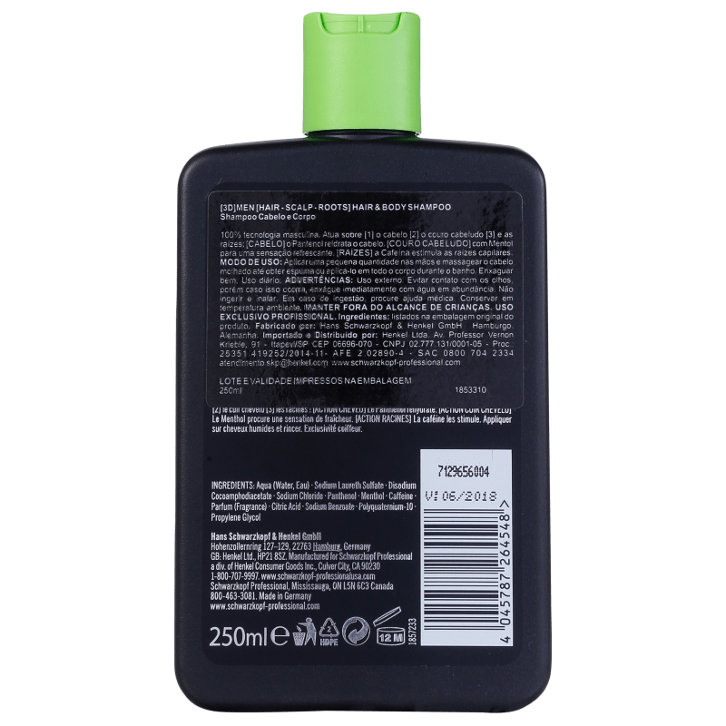 Schwarzkopf Professional 3D Men Hair & Body - Shampoo 250ml