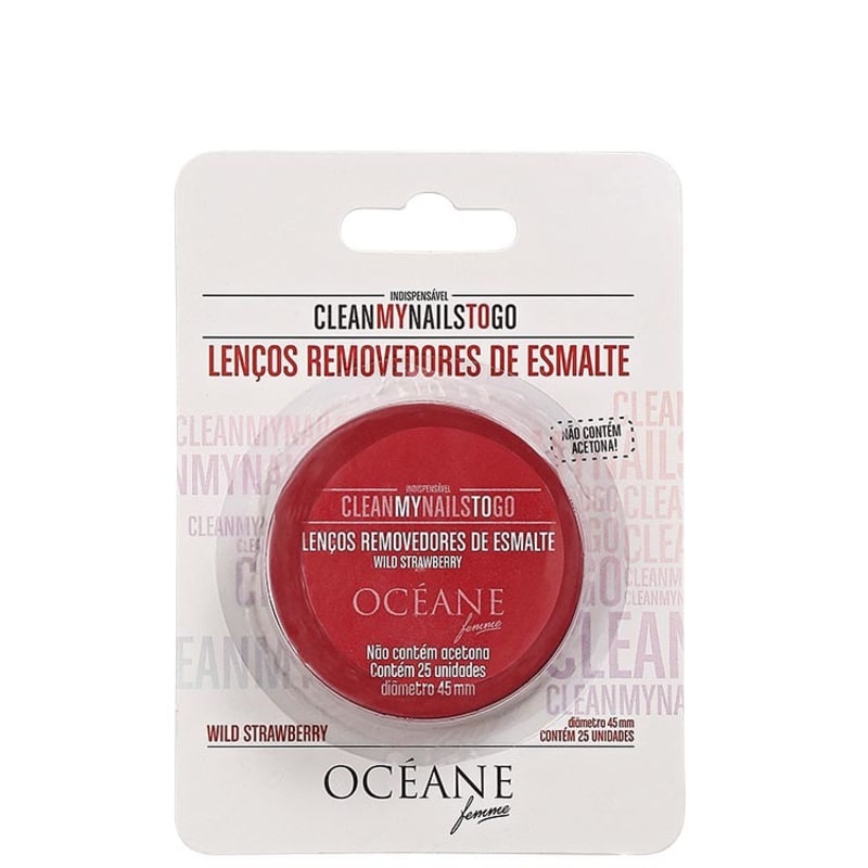 Océane Femme Clean My Nails To Go Wild Strawberry com Cartela - Lenço Removedor de Esmalte (25 unidades)