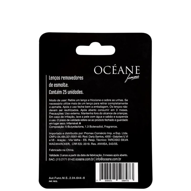 Océane Femme Clean My Nails To Go Wild Strawberry com Cartela - Lenço Removedor de Esmalte (25 unidades)