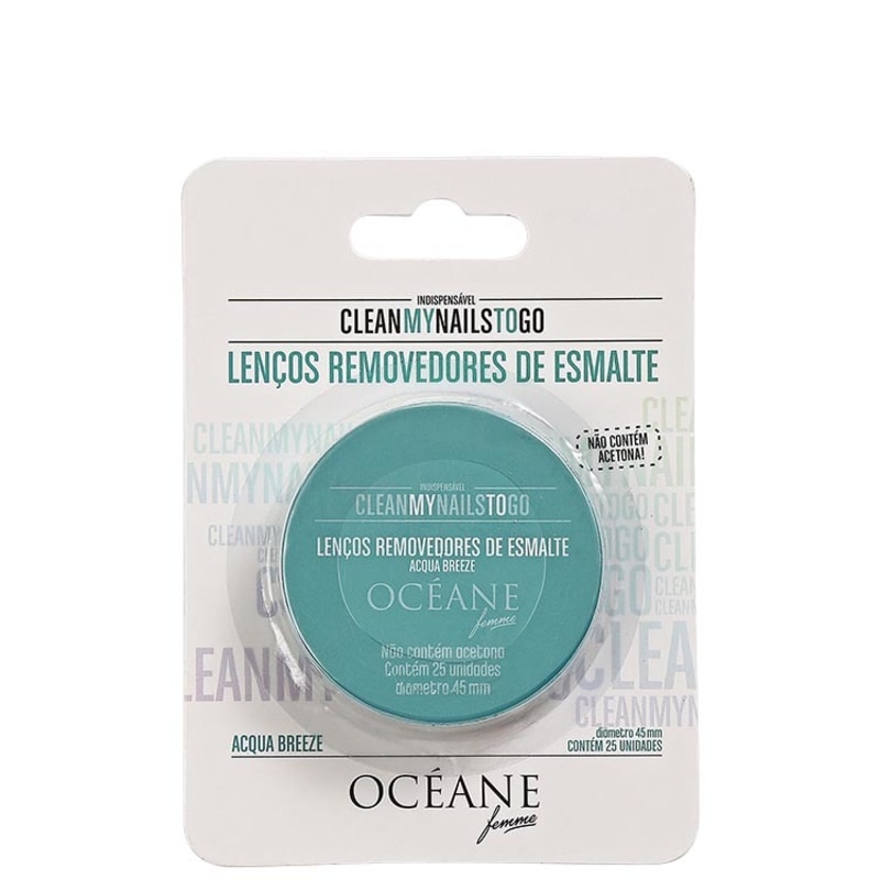Océane Femme Clean My Nails To Go Acqua Breeze com Cartela - Lenço Removedor de Esmalte (25 unidades)