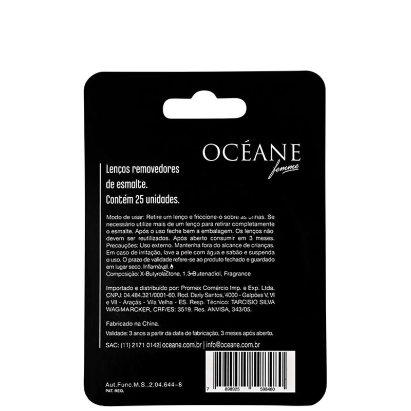 Océane Femme Clean My Nails To Go Acqua Breeze com Cartela - Lenço Removedor de Esmalte (25 unidades)