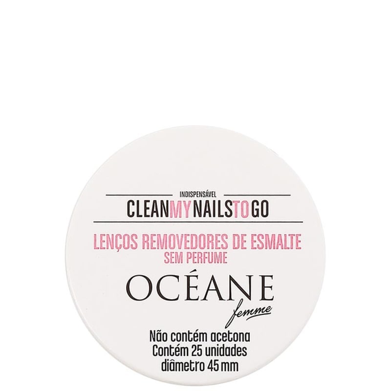 Océane Femme Clean My Nails To Go Sem Perfume com Cartela - Lenço Removedor de Esmalte (25 unidades)