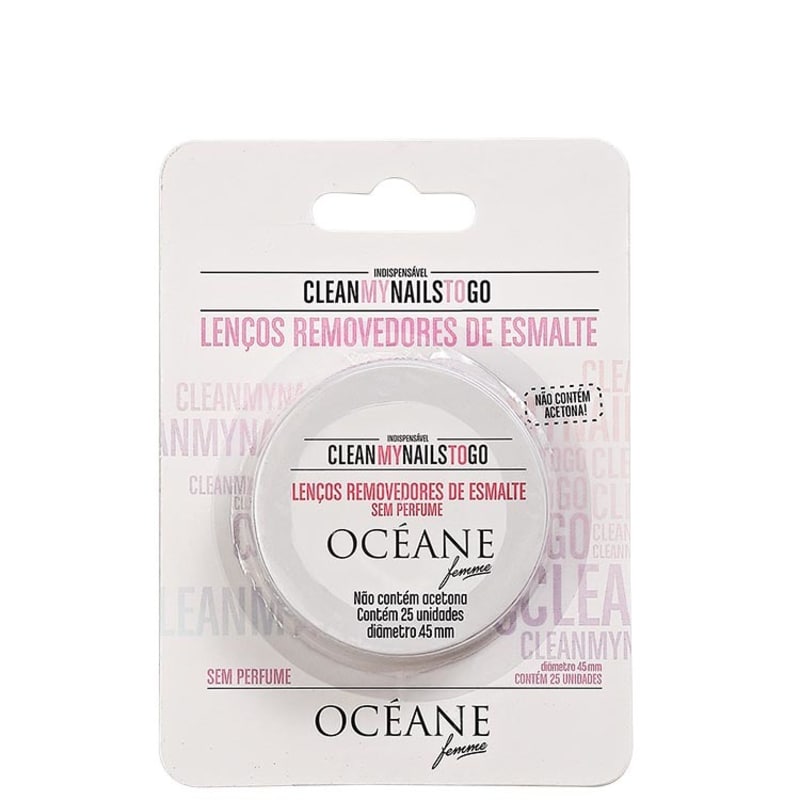 Océane Femme Clean My Nails To Go Sem Perfume com Cartela - Lenço Removedor de Esmalte (25 unidades)