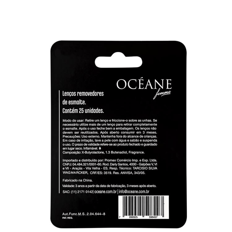 Océane Femme Clean My Nails To Go Sem Perfume com Cartela - Lenço Removedor de Esmalte (25 unidades)