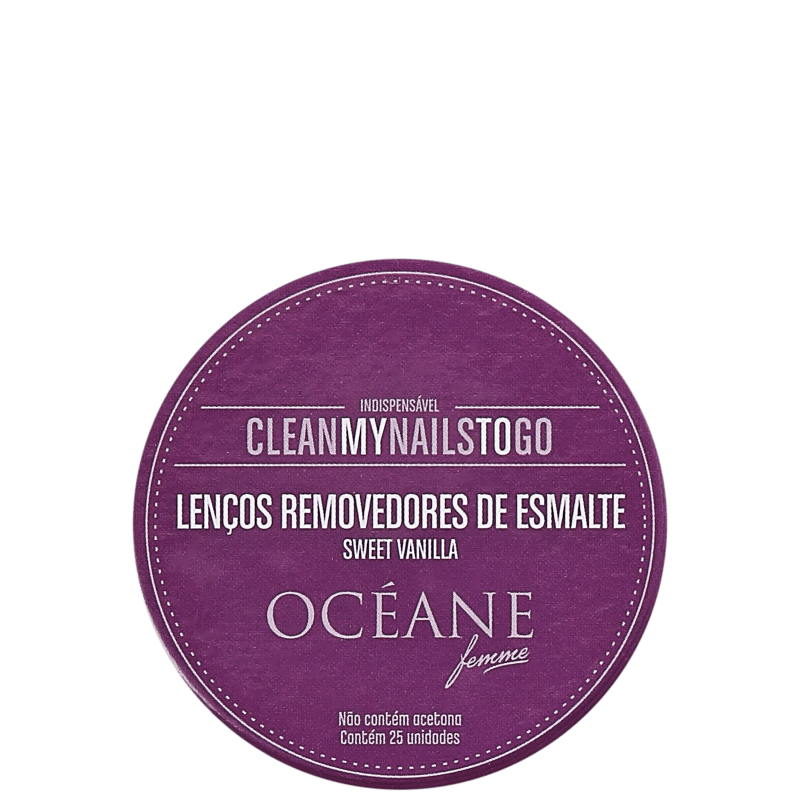 Océane Femme Clean My Nails To Go Sweet Vanilla com Cartela - Lenço Removedor de Esmalte (25 unidades)