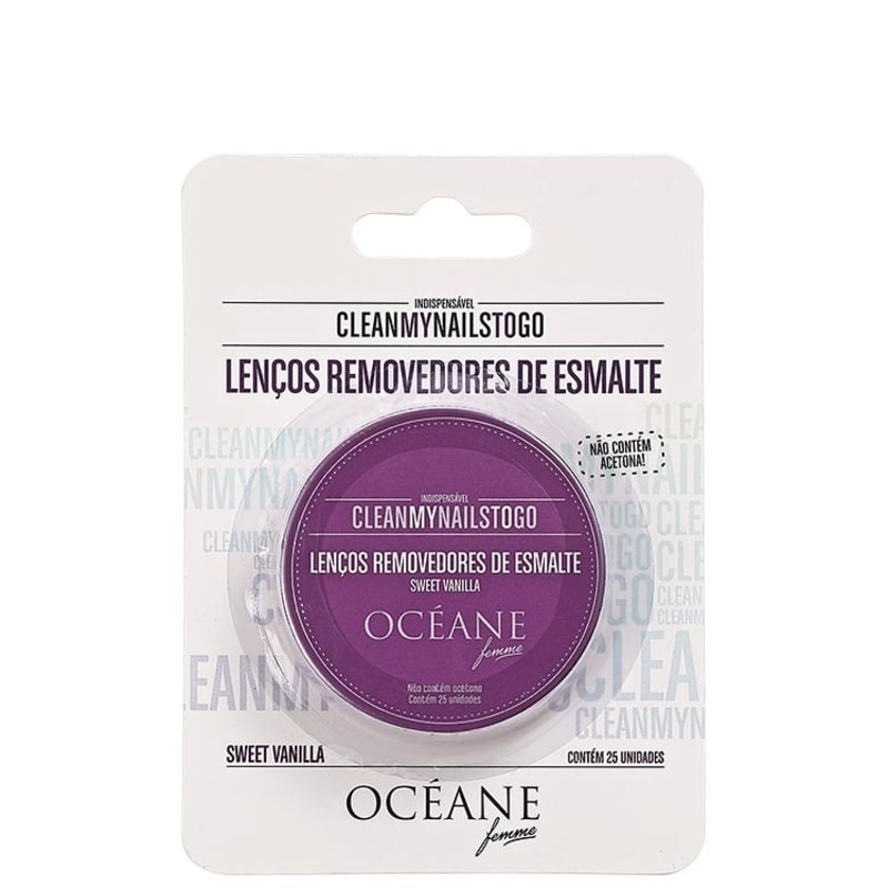Océane Femme Clean My Nails To Go Sweet Vanilla com Cartela - Lenço Removedor de Esmalte (25 unidades)