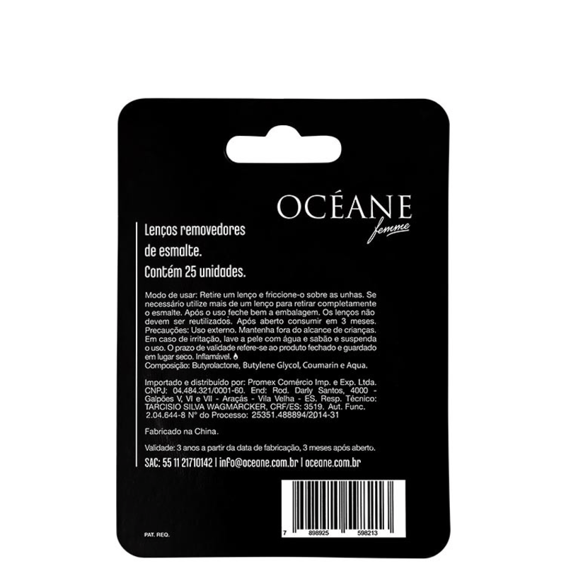 Océane Femme Clean My Nails To Go Sweet Vanilla com Cartela - Lenço Removedor de Esmalte (25 unidades)