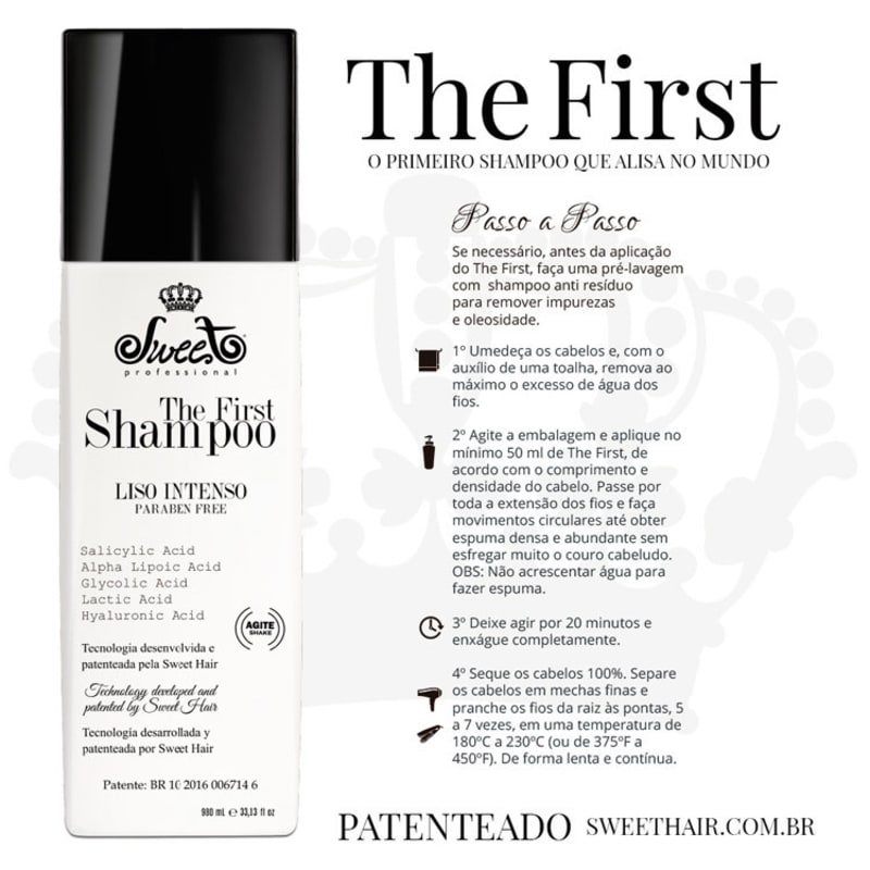 Sweet Hair The First Shampoo Liso Intenso - Shampoo Alisante 980ml