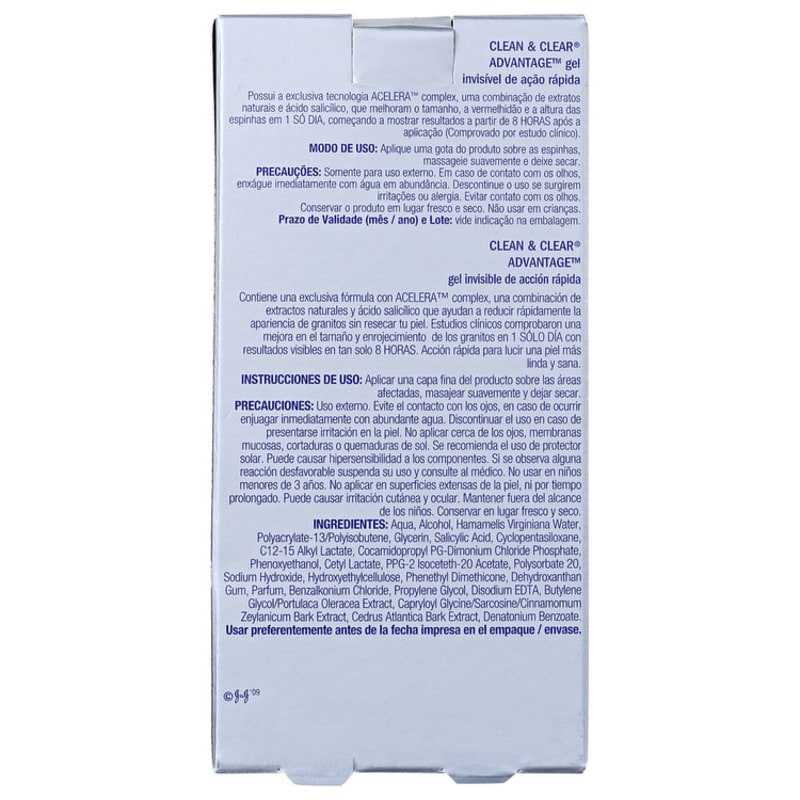 Clean & Clear Advantage Gel Invisível - Gel Secativo para Acne 15g