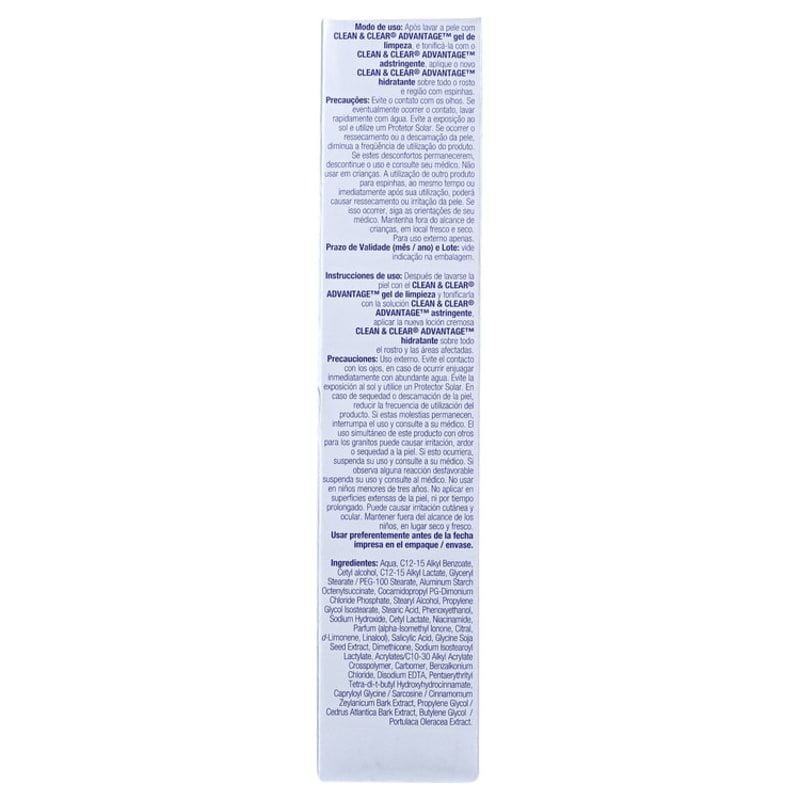 Clean & Clear Advantage Hidratante Antiespinhas - Hidratante Facial 50g