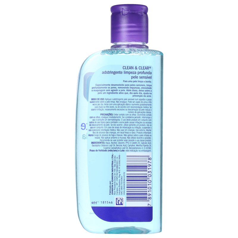 Clean & Clear Limpeza Profunda Pele Sensível - Adstringente Facial 200ml
