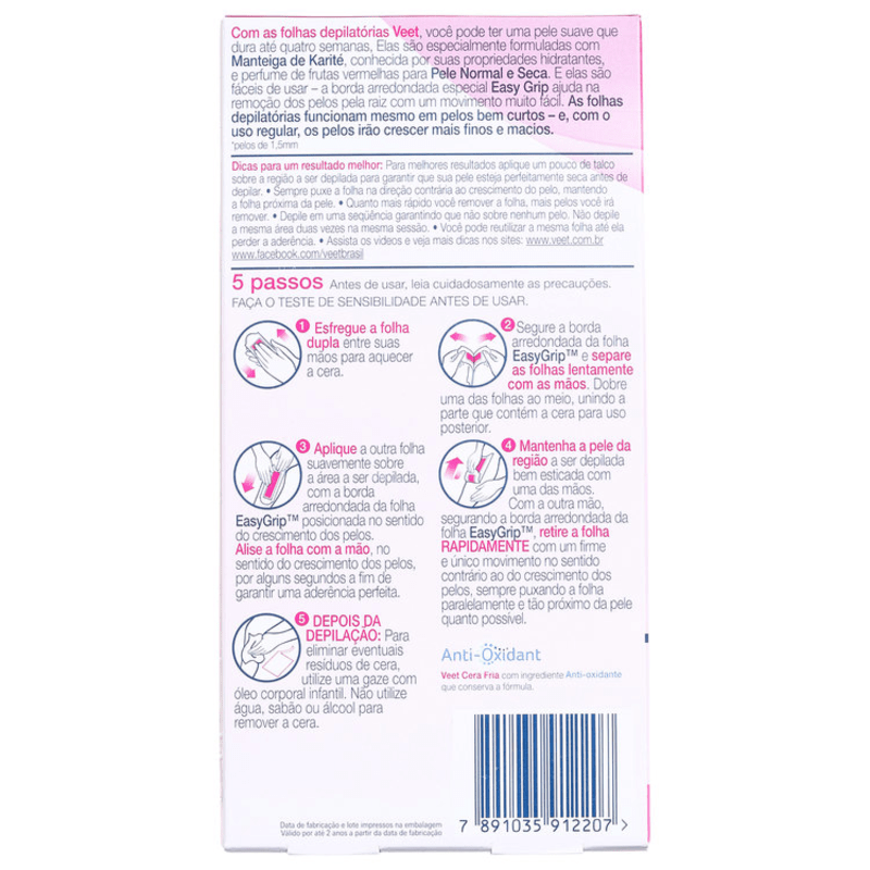 Veet Peles Normais a Secas - Folhas de Cera Corporal (12 unidades)