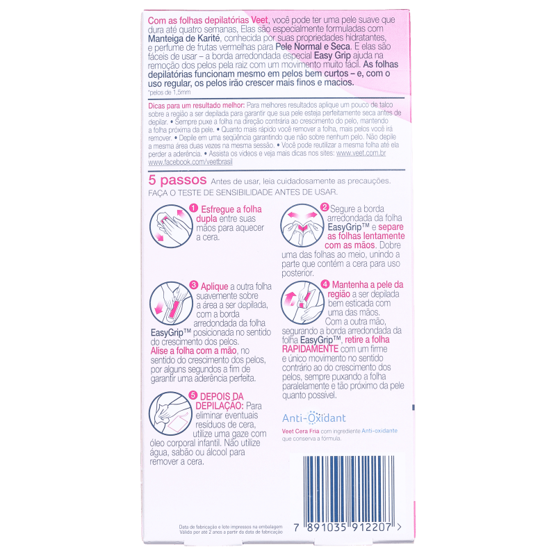 Veet Peles Normais a Secas - Folhas de Cera Corporal (12 unidades)