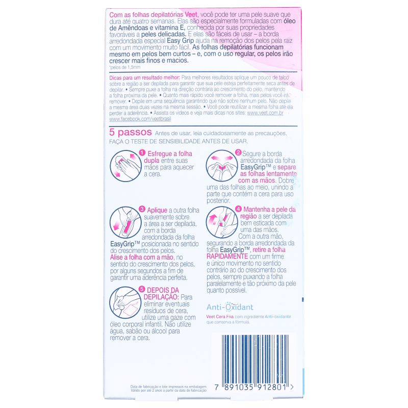 Veet Peles Delicadas - Folhas de Cera Corporal (12 unidades)