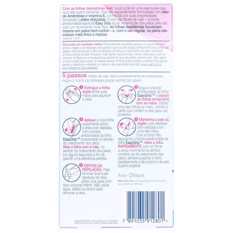 Veet Peles Delicadas - Folhas de Cera Corporal (12 unidades)