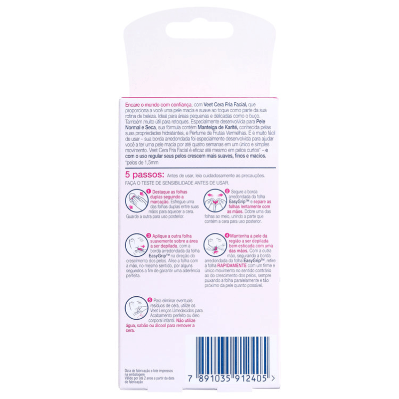 Veet Peles Normais e Secas - Folhas de Cera Facial (12 unidades)