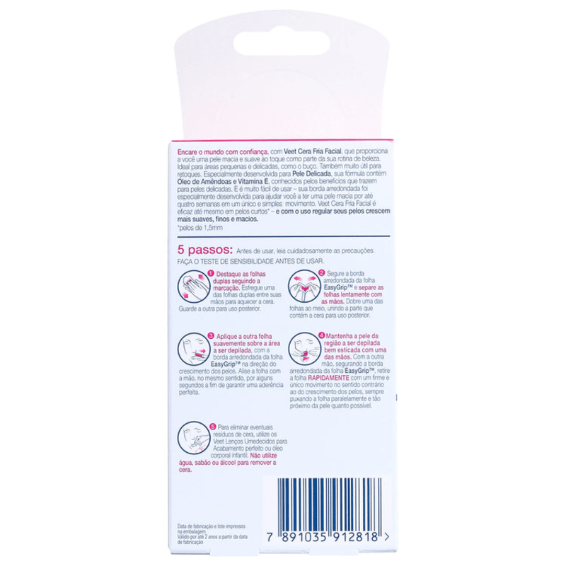 Veet Peles Delicadas - Folhas de Cera Facial (12 unidades)