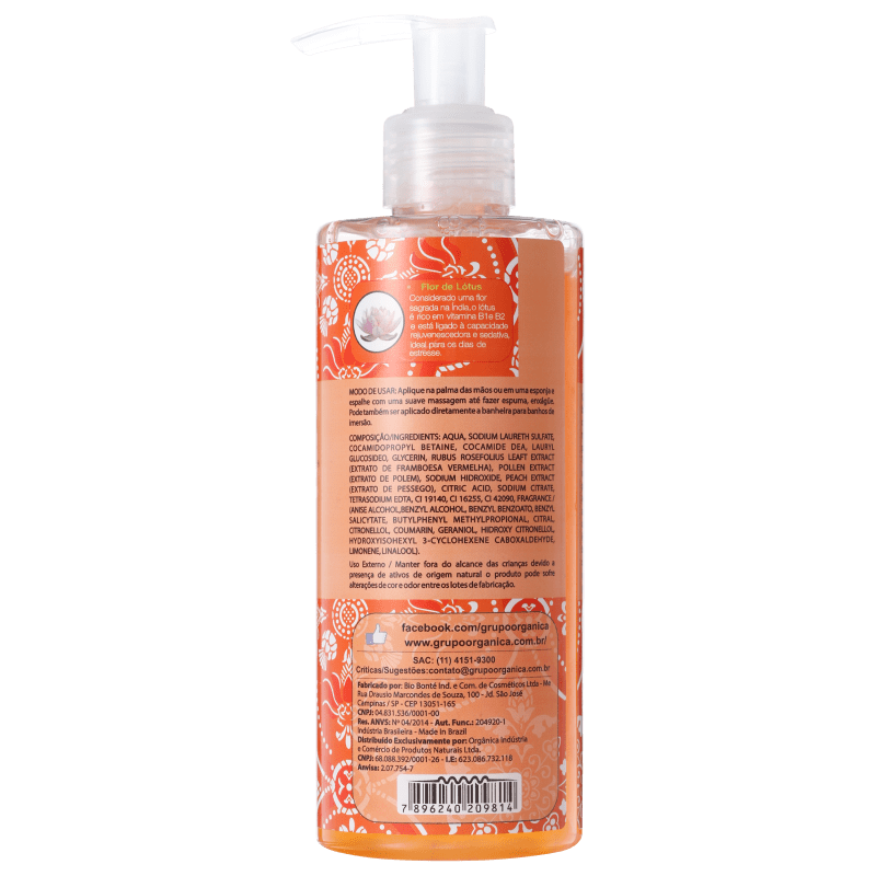 Orgânica Puro Vegetal Pêssego e Flor de Lótus - Sabonete Líquido 250ml