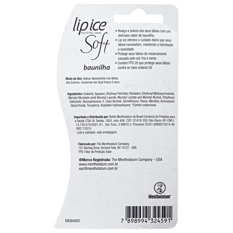 Lip Ice Soft Baunilha FPS 20 - Protetor Labial 2g