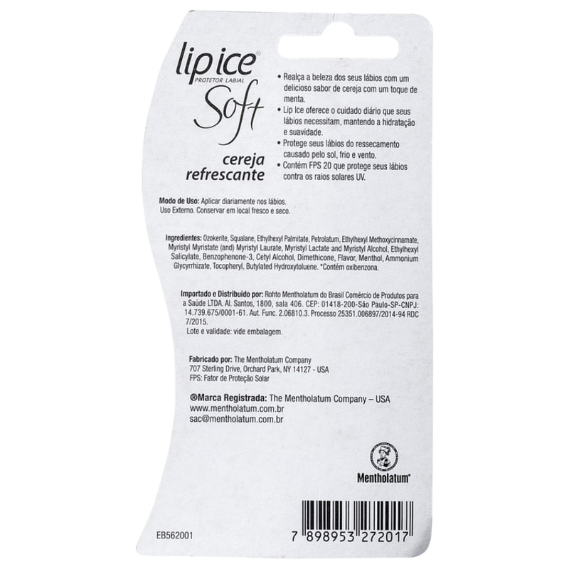 Lip Ice Soft Cereja Refrescante FPS 20 - Protetor Labial 2g