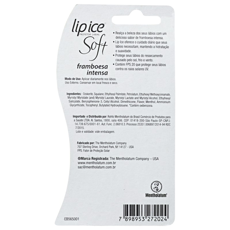 Lip Ice Soft Framboesa Intensa FPS 20 - Protetor Labial 2g